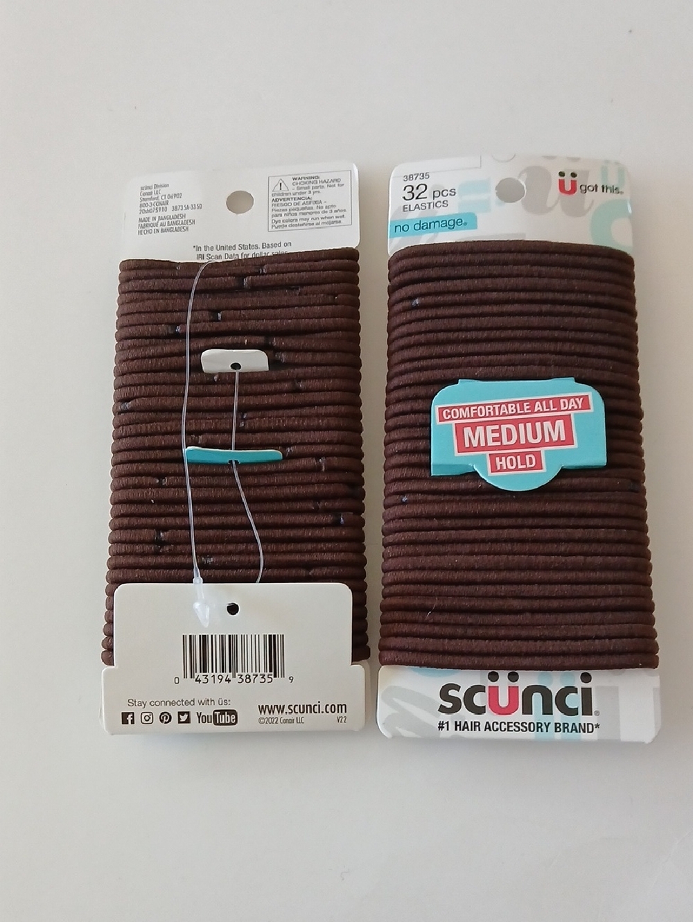 scunci Brown Elastic Hair Bands 2x 32-Pack – Medium Hold